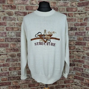 Vintage Masonic Jumper Structure Mens Medium Cream 1980s Crew Neck Ramie Cotton - Picture 1 of 12