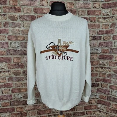 Vintage Masonic Jumper Structure Mens Medium Cream 1980s Crew Neck Ramie Cotton - Image 1 of 4