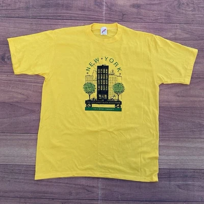 Vintage 90s New York City 53rd-54th Block Assoc. Yellow Shirt XL 50/50 Soft Tee - Image 1 of 4
