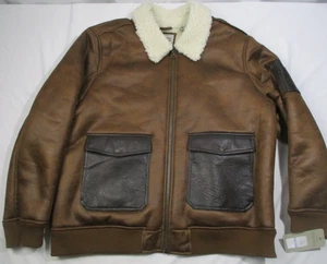 Chaqueta de bombardero de aviador de cuero sintético Levi's marrón forrada de sherpa para hombre talla 2XL NUEVA CON ETIQUETAS - Imagen 1 de 6