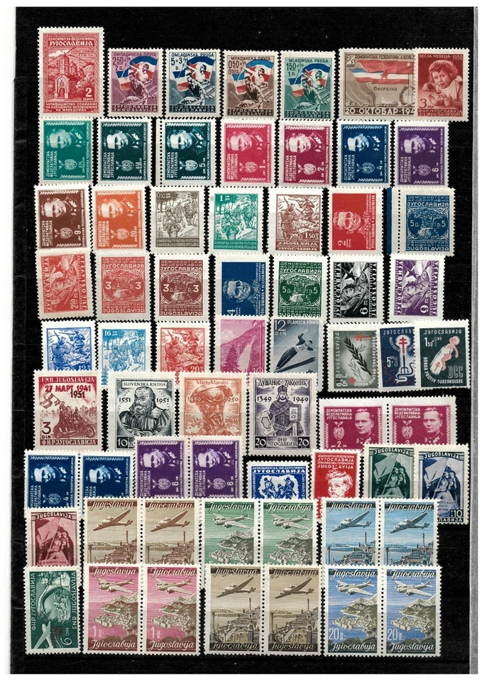 Iugoslávia 1944/55. Lote de selos sem marca de charneira, veja descrição - Imagem 1 de 1