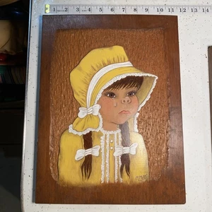 VTG Wood Carved And Painted Art 2 Pieces Boy Girl 1978 Ooak Nebraska, Artist - Picture 1 of 21