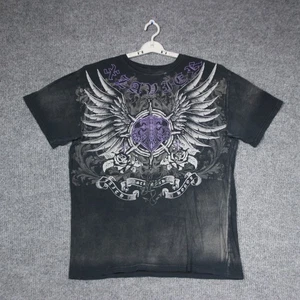 Xzavier T Shirt Mens 2XL Black Wings Roses Grunge Goth Retro Y2K Skater - Picture 1 of 6