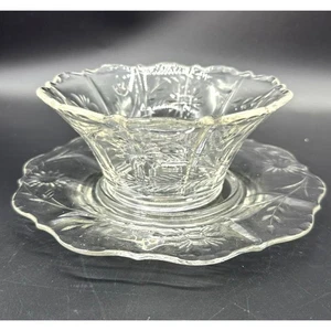 Cambridge Rock crystal 1065 Vintage Clear Mayonnaise Bowl w/ Under Plate - Picture 1 of 7
