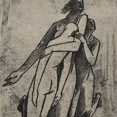 Heinrich Ilgenfritz Pieta Stahlstich Grafik Original signiert Nachlasstempel - Bild 1 von 4