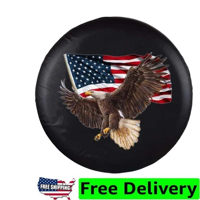 Patriotic 16-Inch Spare Tire Cover with American Eagle for Outdoor Enthusiasts - Imagem 1 de 4