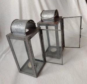 Vintage Metal Tea Light Votive Candle Holder Lantern Metal/Glass 26cm 1.5kg Pair - Picture 1 of 19