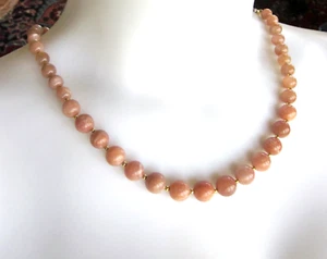 Peach Moonstone Necklace / Adjust 18-20 inch / 14K Gold over 925 Sterling Silver - Picture 1 of 4