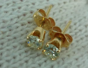 Vtg 3.8mm .40 tcw Diamond 14k Gold Stud Dainty Solitaire Classic Earrings .65 gr - Picture 1 of 22