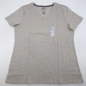 V Neck T Shirt Large Women Size L Classic Tee Short Sleeve Beige Neutral New - Picture 1 of 8
