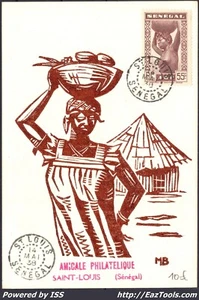 SENEGAL N° 145 SUR CARTE MAXIMUM AVEC CAD DE SAINT LOUIS DU 14/05/1938 - Picture 1 of 2