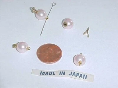 12 VINTAGE JAPANESE PINK PEARL SMOOTH ROUND 9mm. PINCH CLASPS L855 - Image 1 of 2
