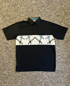 Vintage London Fog Short Sleeve Button Polo Shirt Black Aqua White Men’s Size XL - Picture 1 of 11