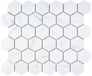 Hexagonale Sechseck Mosaikfliese Keramik weiß anthrazit Carrara OptikWandfliesen - Picture 1 of 4