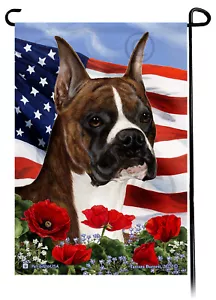 Patriotic Flowers Garden Flag - Cropped Brindle Boxer - Picture 1 of 1