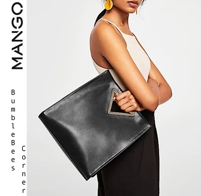 Bolso de Mano MANGO Forma TRAPECIO ASPECTO RETRO MANGO METÁLICO Correa NEGRO Bolso de Mano Nuevo con Etiquetas Foto 1 de 4