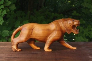 Wooden Hand Carved Tiger Statue Figurine Sculpture Home Decor Accent Handmade - Picture 1 of 6