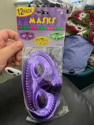 Amscan 12Pack Mardi Gras Masks Multicolor Adult Size New!!! - Image 1 of 2
