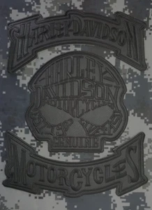 HARLEY DAVIDSON ROCKERS+BLACK SKULL 3 PIECES TO SEW ON JACKET MOTORCYCLE - Picture 1 of 9