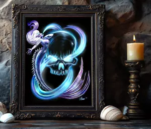IMPRESIÓN DE ARTE DE SIRENA, decoración sirena póster Cottagecore, fantasía oceánica, gótico oscuro - Imagen 1 de 3