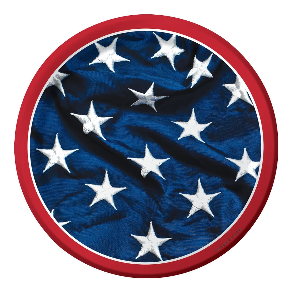 Patriotic Symbol Flag 8 7 inch Dessert Plates 4th July Stars Stripes - Image 1 of 1