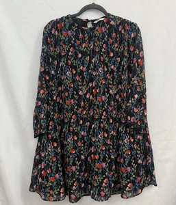 Abito donna Zara nero floreale plissettato taglia media foderato manica 3/4 - Foto 1 di 10