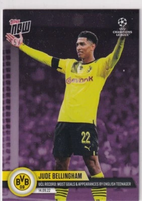 Topps Now 2022 Champions League Card No. 24 Jude Bellingham Record 65/99 Purple - Image 1 of 2