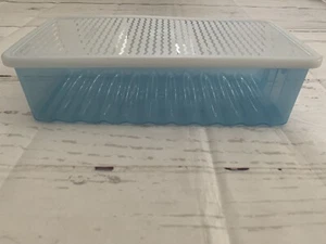 Tupperware Fridgesmart Gemüsebehälter rechteckig belüftet blau mit Deckel - Bild 1 von 12