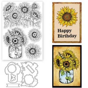 FLOWER & VASE Clear Stamps & Dies - For Card Making, Scrapbooking, Craft - Picture 1 of 2