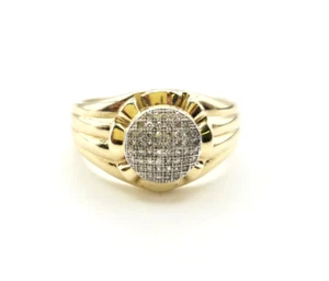 Man's 10kt Yellow Gold .16ctw Pave' Diamond Ring Sz 10.25 Signet Ring - Picture 1 of 6