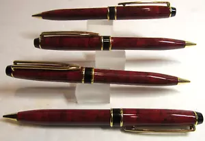 LOT OF 4 TERZETTI RED MARBLE EXPERT/GT MECHANICAL PENCILS-.9MM-HEAVY BRASS BODY - Picture 1 of 2