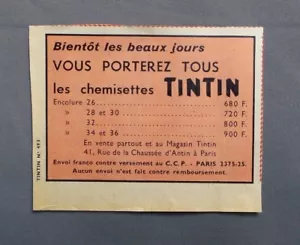 OLD ADVERTISEMENT PUB ADVERT CLIPPING 021017 / TINTIN SHIRTS SOON LES B - Picture 1 of 1