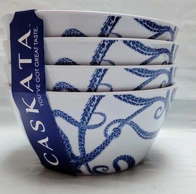 Caskata Melamina Estrella de Mar Lote de 4 Cuencos de Cereal Azul Náutico Costero Verano Set Foto 1 de 4