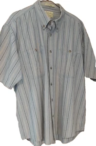 Cabelas Shirt Men XL Striped Chambray Short Sleeve Button Down Dad shirt - Picture 1 of 11