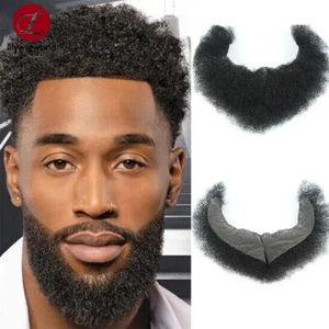 Men's Fake Beard 100% Human Hair Face Beard Afro Curly Makeup Mustache Reusable - Picture 1 of 13