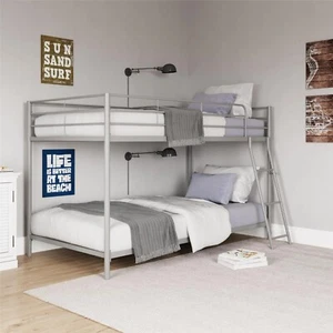 [US WAREHOUSE] Small Spaces Twin-over-Twin Low Profile Junior Bunk Bed, Silver - Picture 1 of 8
