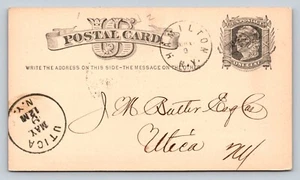 1875 UX5 Liberty 1c Postal Card National Hamilton Bank To UTICA NY Fancy Cancel - Picture 1 of 3