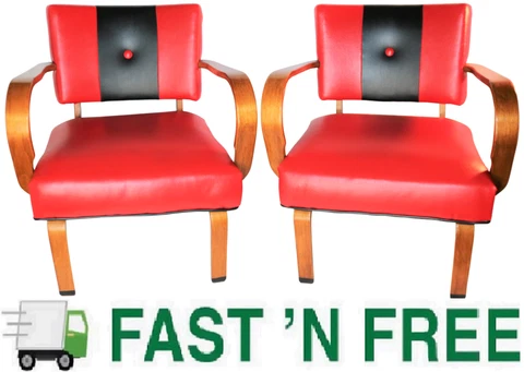 Mid-Century Vintage Restored Upholstered Bentwood Veneer Lounge Chair Pair (2) Cover