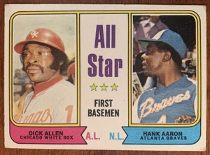 1974 Topps Baseball #332 "All-Star 1st Base" "Hall of Famer" (H. Aaron, D.Allen) - Picture 1 of 2