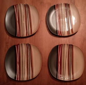 4 Better Homes & Gardens Trends 8 5/8" Salad Plates Bazaar Brown Striped BHG EUC - Picture 1 of 4
