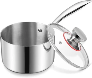 2QT Casseruola con Coperchio, Triply Padella per Salse in Acciaio Inox 18/10 con Stay-Cool Han - Foto 1 di 7
