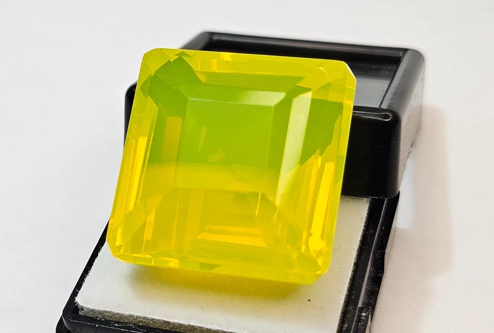 Square Cut Natural Neon Yellow Opal 55+ Ct Certified Loose Gemstone For Pendant - Image 1 of 4