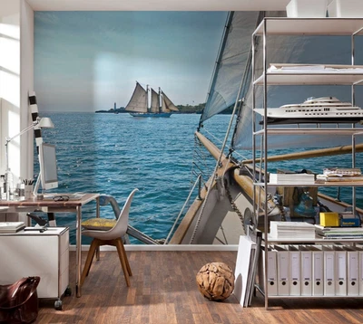 Mural de pared vela océano azul papel tapiz foto gigante 368x254 cm decoración de sala de estar Foto 1 de 4