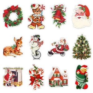 12PCS Vintage Christmas Cutout Home Decorations, Santa Claus Snowman Cardboar... - Foto 1 di 6