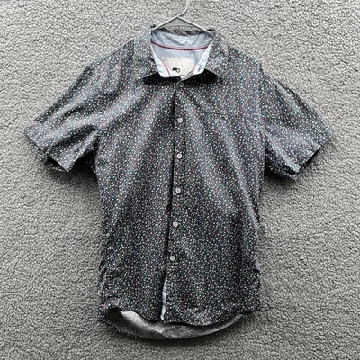 Mood of Norway Short Sleeve Button Up Shirt Blue Teal Pennant Ditsy Print Sz M - Image 1 of 4