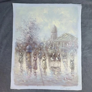 J. Gaston Original Oil Painting London Street Scene Horses 19x15.5 Impressionist - Picture 1 of 7