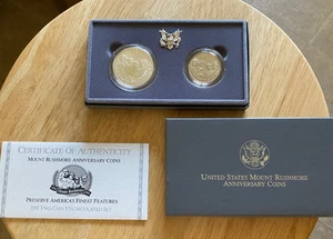 1991-P&D Mount Rushmore 2 Coin Uncirculated Set W/ COA - Picture 1 of 2