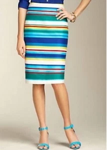 Talbots Striped Pencil Skirt Womens Size 4P Blue Green Colorful Classic Career - Picture 1 of 8