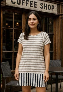Thread Social Women's M Fringe Striped Knit Dress Tunic Mini Casual - Picture 1 of 9
