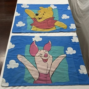 Vintage Paar 20 "x 29" Disney Winnie Puuh blaue Kissenbezüge Ferkel Bär - Bild 1 von 24